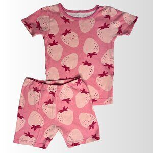 100% Cotton Strawberry Pattern Short Sleeve Girls PJ Set Size 5t